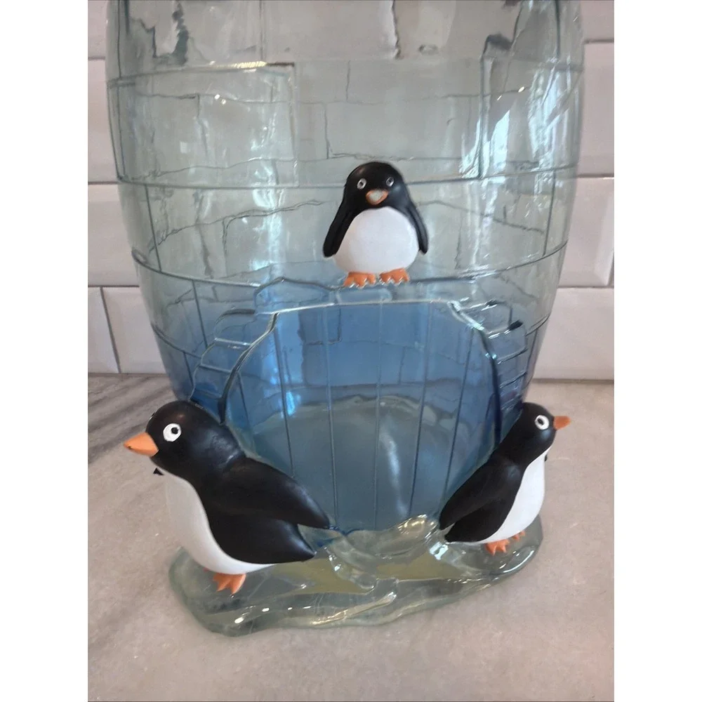 Vintage Heavy Acrylic Color mate Penguin/igloo Wastebasket cup toothbrush Holder